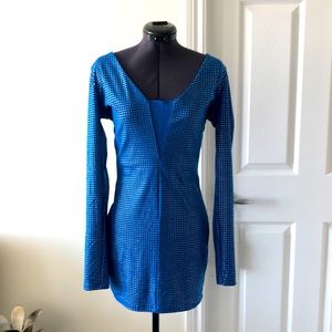 Blue with metallic print long sleeve dress